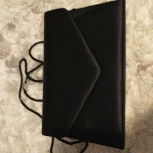 Valerie Stevens vintage black clutch/crossbody satin bag w mirror, compartments
